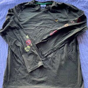 Lifted Research Group LRG T-Shirt Men's Sz L Green Long Sleeve Floral Crew Neck